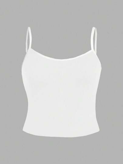 SHEIN EZwear Plus Size Women Casual White Cropped Sexy Camisole Tank Top, Suitable For Summer