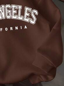 Young Boy Casual Comfortable Los Angeles Graphic Print Thick Knit Long Sleeve Sweatshirt, Suitable For Autumn/Winter Fall - Coffee Brown - View 4