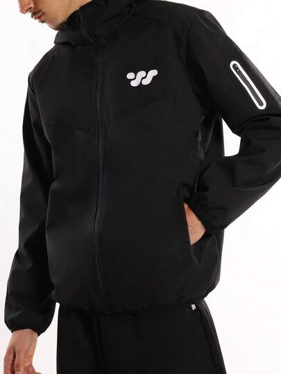 SUMWON Premium Waterproof Shell Jacket Full Zip Windbreaker With Chest Logo Lightweight Outdoor Hood Utility Travel Essential Weather Protection