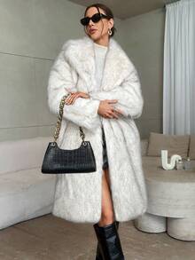 Firerie 女式优雅长款仿皮草大衣秋冬女装 - 白色 - 查看 4