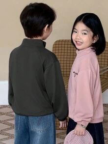 Genkimix Kids Young Girls Letter Embroidered Loose Fit Sweatshirt, Pink - Pink - View 2