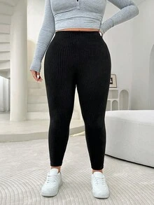 Solflare 大码女式高腰弹力休闲裤，夏季 - 黑色 - 查看 6