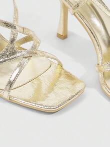 CUCCOO SZL Women's Gold Metallic PU Fashionable Sexy Strap Buckle Nightclub Glamorous Pointed Toe High Heel Sandals