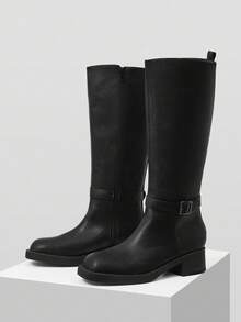 MOTF 侧拉链高筒靴，绒面革材质，铆钉装饰 - 黑色 - 查看 4