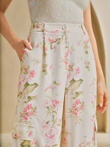 Anewsta Celana Panjang Wanita Model Longgar Kasual Elegan Motif Mawar, Cocok untuk Liburan Musim Semi/Panas - Aprikot - View 4