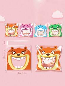 SHEIN 100 Pcs Per Pack, 4-In-1 Cartoon Pattern Party Gift Baking Bags, Self-Adhesive Gift Packaging Bags - Multicolor - View 9