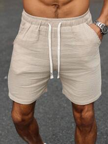 VENTUSAIL 3 Stücke/Set Herren Große Größen Lässig einfarbige Shorts mit Kordelzug Taille, locker geschnitten mit Taschen, geeignet für den täglichen Sommertragen - Khaki - Übersicht 4