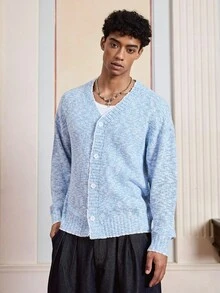 Manfinity VCAY Casual Button-Up Long Sleeve Cardigan For Men, Suitable For Everyday Wear, For Fall Winter - Blue - View 4