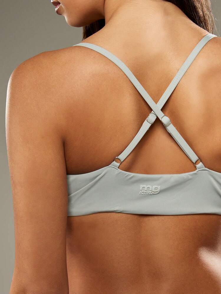MISSGUIDED Ruched Scoop Neck Sports Bralette Removable Padded Wireless Yoga Ballet Training Low Impact Support Active Crop Top Crossback Adjustable Straps