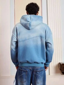 SWAVVY Men's Loose Fit Thermal Lined Long Sleeve Gradient Embroidered Hoodie Sweatshirt, Vintage Y2K Baggy Streetwear, For Fall Winter, Holiday - Blue - View 2