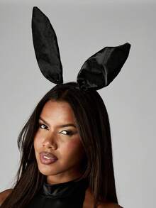 MISSGUIDED Fascia per capelli con orecchie di coniglio in peluche nero, accessorio per costume di Ognissanti, vestito da festa, orecchie da coniglio per Pasqua, festival, cosplay, carnevale, celebrazione
