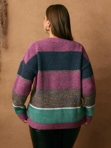 EMERY ROSE Plus Size Women's Colorful Bamboo Slice Casual Pullover Sequin  Sweater With Dropped Shoulders, Women's Winter Sweater - Multicolor - View 2