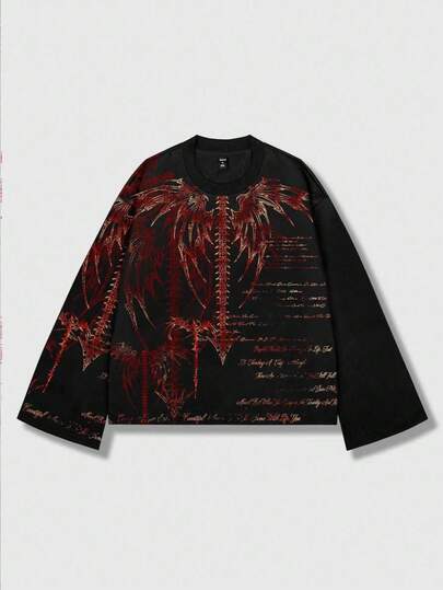 Goth Men's Punk Street Style Long Sleeve T-Shirt, Suitable For Spring And Autumn Halloween, For Fall, 2000s Style