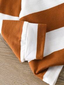 SHEIN 2 件装男婴休闲条纹撞色 Polo 领长袖 T 恤，适合所有季节，春秋季，适合户外玩耍或日常穿着 - 寶藍色 - 查看 7