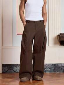 SWAVVY Quần ống rộng trơn màu thường ngày cho nam, dành cho mùa thu - Rỉ Nâu - Xem 7
