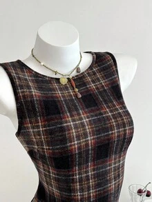 Elamini Vintage Collegiate Style Brushed Plaid Mini Dress - Multicolor - View 4