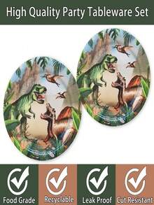 10PCS Dinosaur Theme Party Decor, Dinosaur Birthday Party Supplies Service, Dinosaur Birthday Decorations, Disposable Tableware Including Dinosaur Plates, 7 Inch/9 Inch Plates, Napkins, 9OZ Cups And Tableware Sets