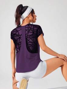 SHEIN Sports 女式圆领蝙蝠袖拼布运动T恤健身衫 - 彩色 - 查看 3