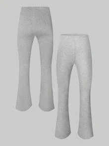 2pcs/Set Teen Girl Basic Solid Color Flared Leggings Chic For Autumn/Winter - Multicolor - View 4