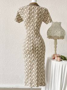 Modelyn Asymmetrical Diamond Plaid Jacquard Knit Women Sweater Dress