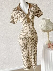 Modelyn Asymmetrical Diamond Plaid Jacquard Knit Women Sweater Dress