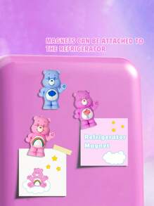SHEIN X Care Bears 3 件立体熊形冰箱贴，冰箱贴装饰性好，适用于厨房和办公室白板 - 彩色 - 查看 3