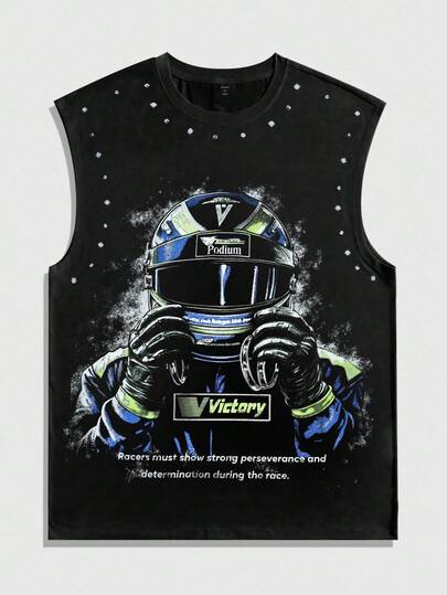 Street Life Camiseta de tirantes de corte holgado y casual con estampado gráfico de carreras, estilo de los años 2000