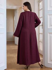 Al Najma Vestido feminino plus size elegante cor sólida manga sino estilo árabe - Borgonha - Ver 2
