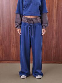 COUREZ 双腰束脚运动裤 / Y2K 出门穿搭 秋季女装 秋装 冬装 返校季 阔腿裤 - 藍色 - 查看 4