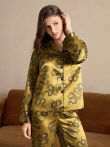 EverLounge Women's Collared Long Sleeve & Long Pants Pajama Set, Fall Clothes - Yellow - View 5