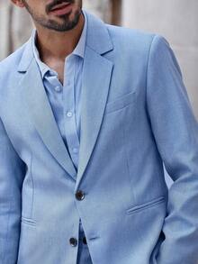 Manfinity Bizformal Men's Solid Color Business Commute Suit Set (Jacket & Pants) Light Blue Suit Men Men Summer Suits Casual Suits For Men Men Light Blue Blazer