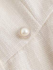 SHEIN MOD 杏色双排扣长袖女士优雅荷叶边下摆夹克，秋装，女士夹克，冬季女装，新年，情人节，女巫，商务女装 - 杏色 - 查看 4