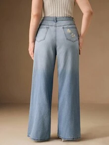 Anewsta Jeansy damskie w stylu rustykalnym z haftem w kolorze niebieskim - Niebieski - Zobacz 2