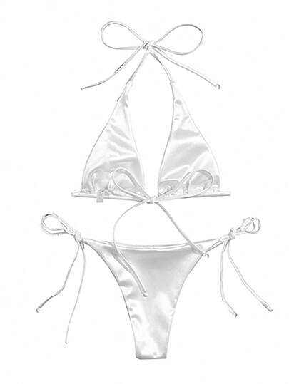 Bikini Unicolore Triangulaire À Nœud