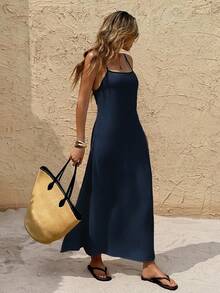 SHEIN Frenchy Women Solid Color Casual Vacation Summer Maxi Cami Dress