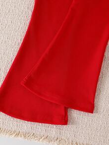 Elladie kids 两件套女童针织条纹长袖红色喇叭裤草莓卫衣套装，舒适休闲甜美秋季草莓主题穿搭，红色少女套装，红色童装，儿童套装，红色童装，青少年秋冬套装 - 白色 - 查看 4