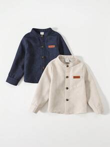 SHEIN 2 pièces Chemise à manches longues de couleur unie décontractée pour bébé garçon, chemise tout-aller convenant pour l'anniversaire, la fête, la soirée, la représentation, le mariage, le premier mois du bébé, le baptême et la célébration du 1er anniversaire, mon premier Noël, la maternelle - Multicolore - Voir 4