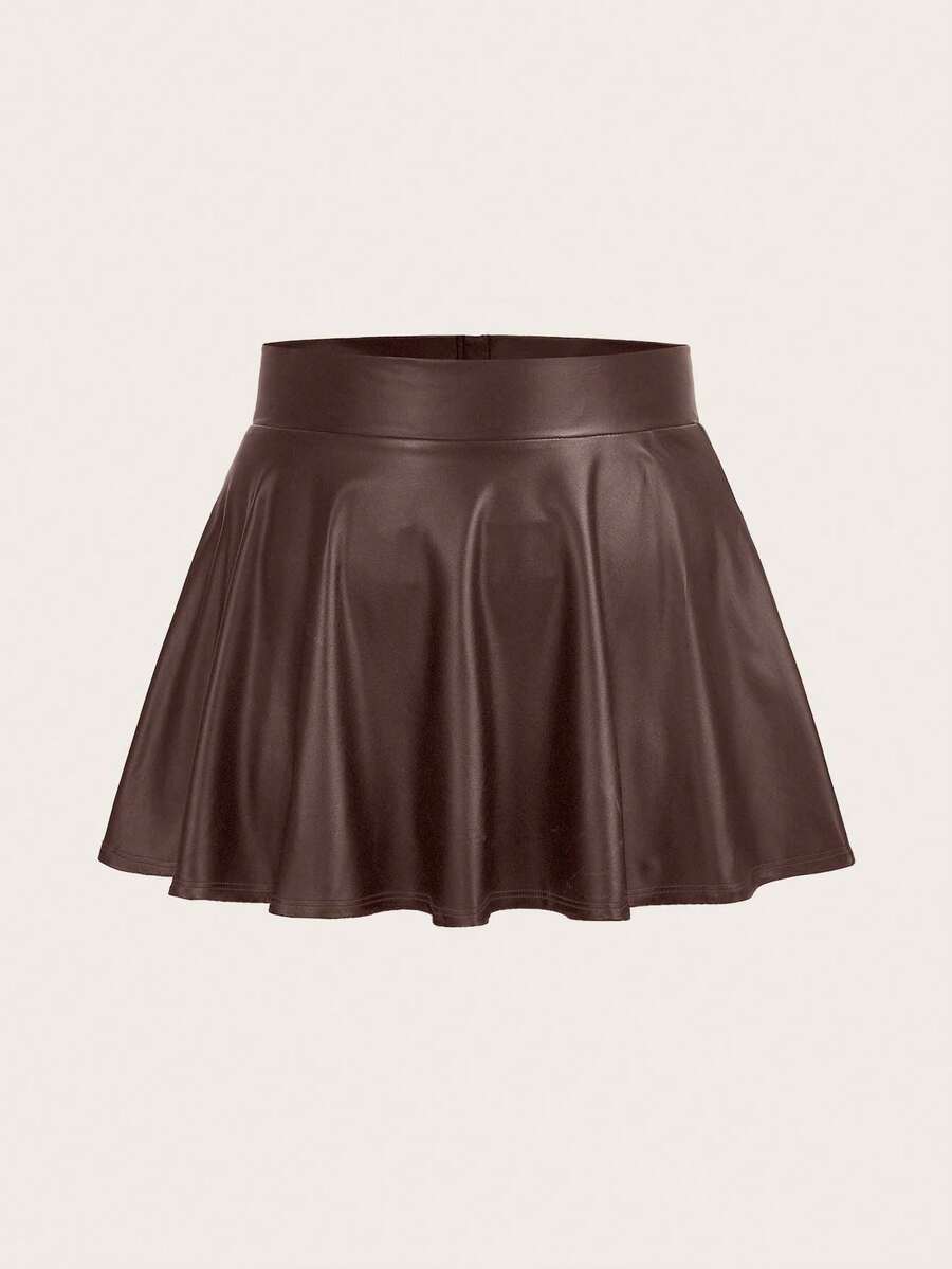 EURMUSE Plus Size Solid Color Loose A-Line Skirt With Back Zipper - Brown - View 1