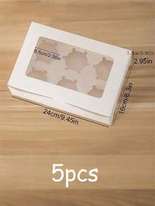 SHEIN 5 件/12 件 12 个带透明窗口的纸杯蛋糕盒 - 一次性糕点架，用于饼干、零食和甜点 - 非常适合日常家庭烘焙和派对学校用品食品袋食品盒适用于糖果巧克力饼干等。