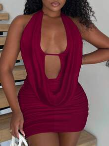 Alexandranx Váy dạ hội mùa hè vừa vặn màu đỏ tía dành cho nữ - Màu Đỏ Sâu - Xem 5