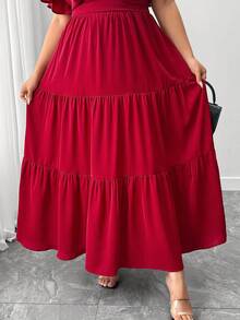 Elenzga 大码女式V领褶饰短袖连衣裙