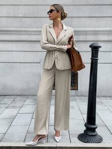Chiquease Women's Autumn Long Sleeve Cardigan Waist Tie French Elegant Pants Suit Fall Cloth For Women - Grey - View 4