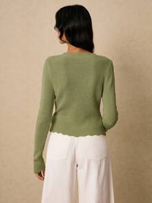 Poéselle 秋冬女士纯色简约休闲长袖毛衣 - 綠色 - 查看 2