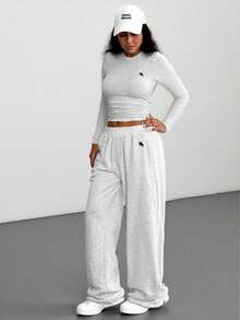 Solflare Set casual da 2 pezzi, composto da top a maniche lunghe e pantaloni con coulisse, taglie comode