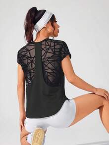 SHEIN Sports 女式圆领蝙蝠袖拼布运动T恤健身衫 - 彩色 - 查看 8