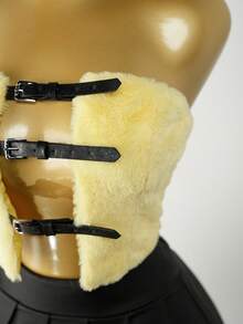 BamGleam Women's Buckle Design Hollow-Out Fluffy Sexy Cropped Tube Top - Yellow - View 5