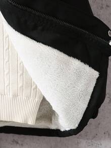 1pc Boys' Collegiate Style Chest Patch Black Jacket, Suitable For Autumn/Winter Outdoor Wear Fall