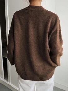 Livesso Women's Casual Solid Color Cardigan With Pockets, Autumn - Brown - View 2