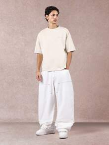 SUMWON Wide Leg Carpenter Jeans Baggy Fit Streetwear White Denim Pants With Contrast Stitching Utility Work Wear Panel Details Fall Winter Fashion