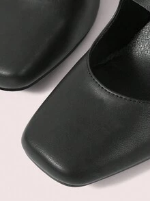 CUCCOO DOLLMOD Women's Square Toe Chunky Heel Fashion Tall Boots, Black Leather With Strap Decor For Christmas Spring Shoes - Black - View 7